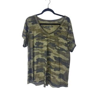 Lucky Brand Plus Camo T-Shirt Green V-Neck Top 2X